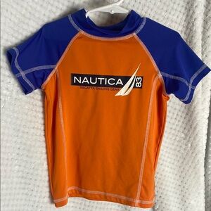 Nautica Boys Orange and Blue Swim Shirt Rashguard
